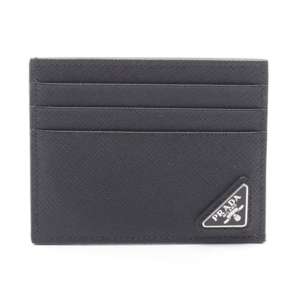 Prada Triangle Card Case Wallet Leather Accessory Black